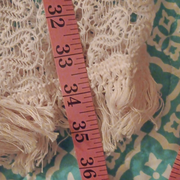 Wallflower~ Crochet Open-Front Fringe Vest – White Neutral Sleeveless Boho Layer - Picture 10 of 11